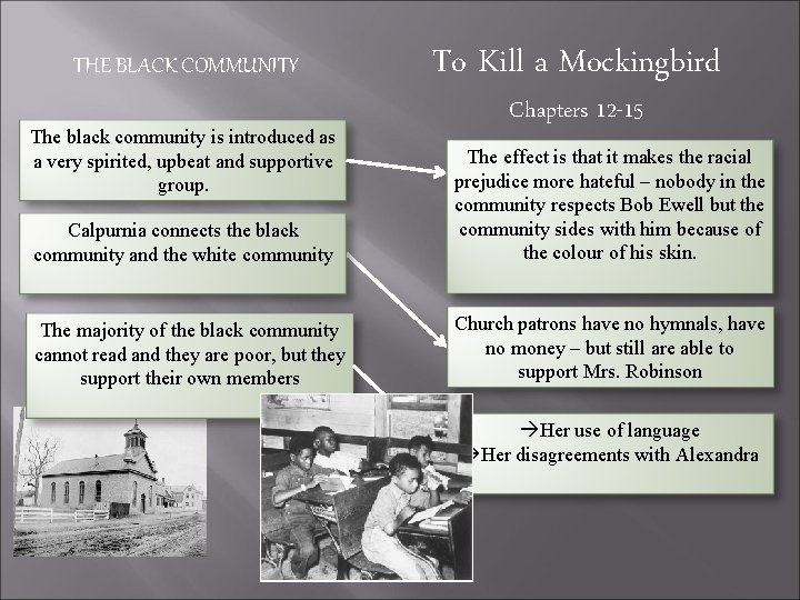 THE BLACK COMMUNITY The black community is introduced as a very spirited, upbeat and