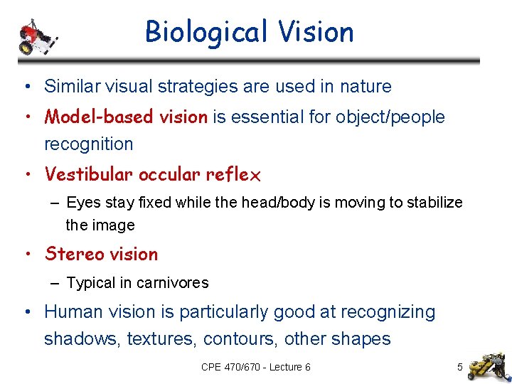 Biological Vision • Similar visual strategies are used in nature • Model-based vision is