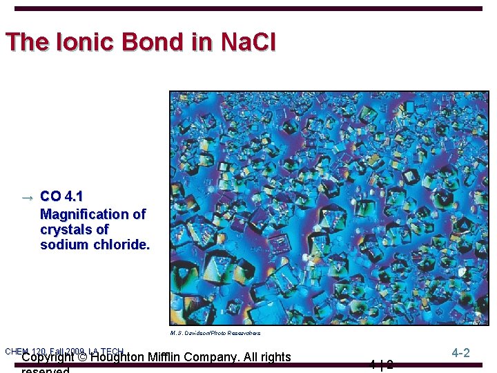 The Ionic Bond in Na. Cl → CO 4. 1 Magnification of crystals of