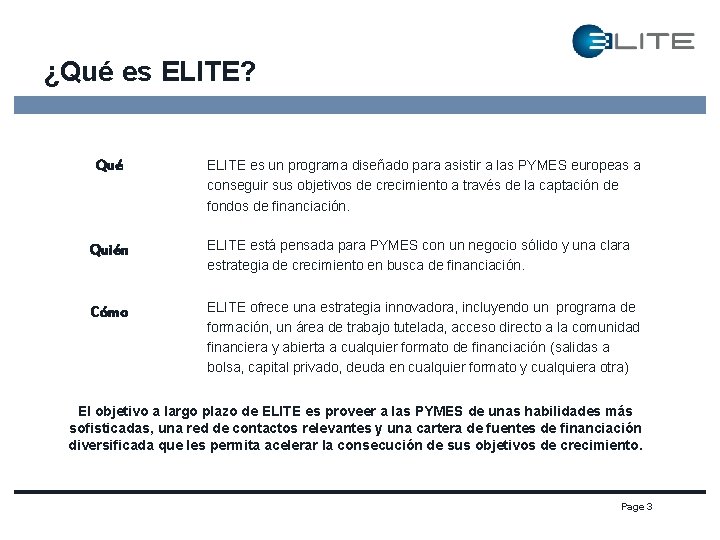 ¿Qué es ELITE? Qué ELITE es un programa diseñado para asistir a las PYMES