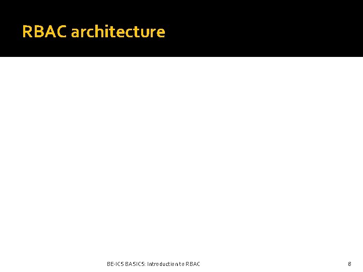 RBAC architecture BE-ICS BASICS: Introduction to RBAC 8 