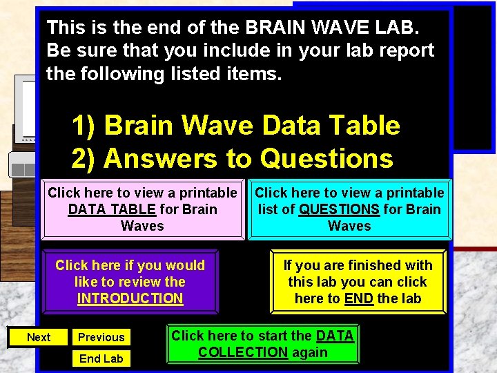 This is the end of the BRAIN WAVE LAB. Be sure that you include