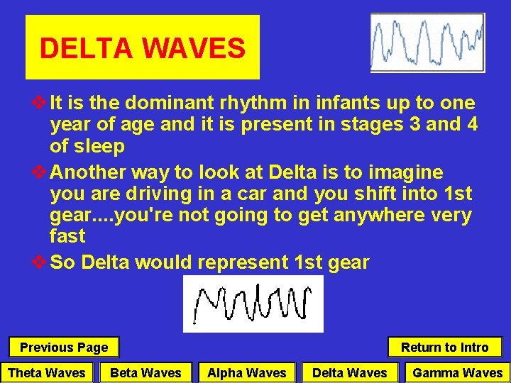 DELTA WAVES v It is the dominant rhythm in infants up to one year