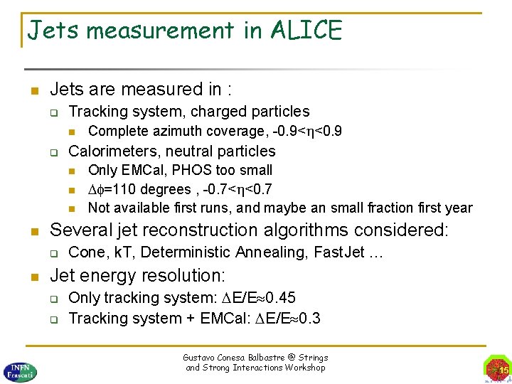 Jets measurement in ALICE Jets are measured in : q Tracking system, charged particles