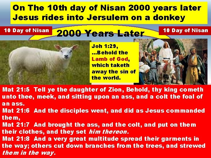 On The 10 th day of Nisan 2000 years later Jesus rides into Jersulem
