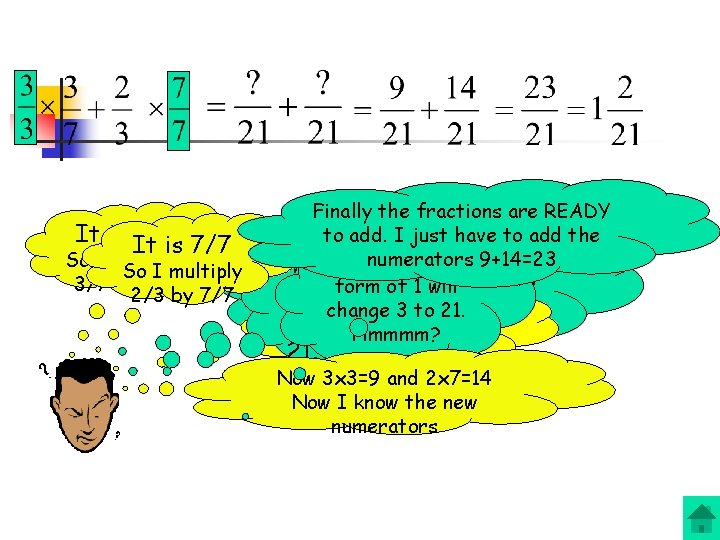 It is It 3/3 is 7/7 So I multiply 3/7 by 3/3 2/3 by