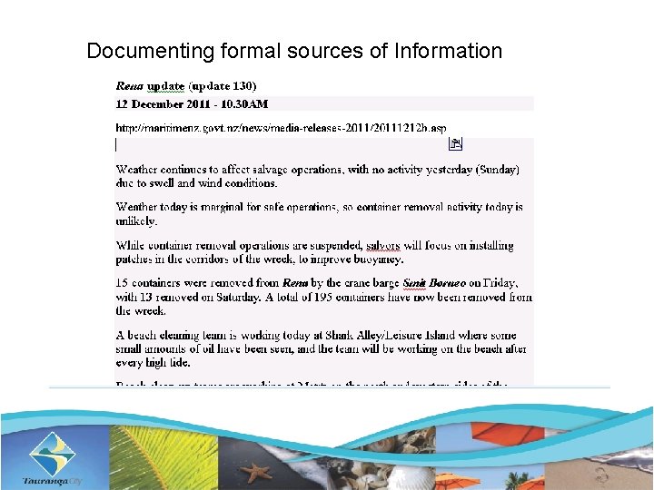 Documenting formal sources of Information 