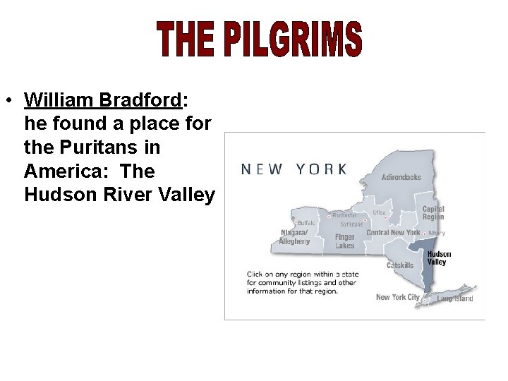  • William Bradford: he found a place for the Puritans in America: The