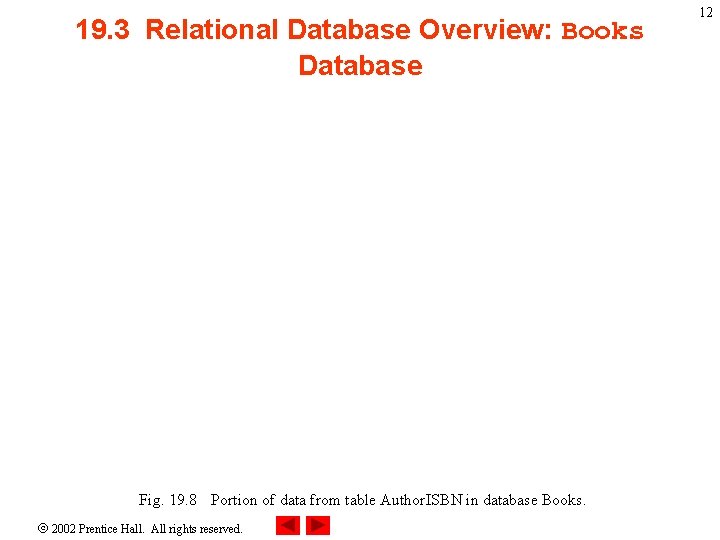 19. 3 Relational Database Overview: Books Database Fig. 19. 8 Portion of data from