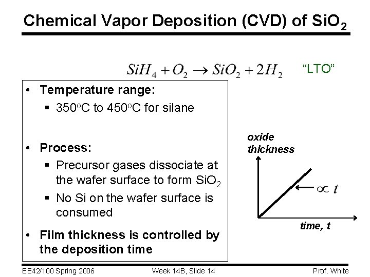 Chemical Vapor Deposition (CVD) of Si. O 2 “LTO” • Temperature range: § 350