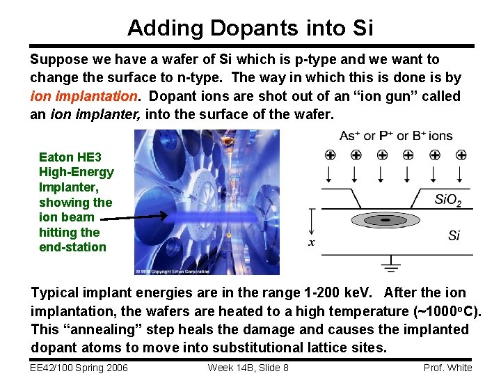 Adding Dopants into Si Suppose we have a wafer of Si which is p-type