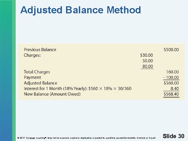 Adjusted Balance Method © 2017 Cengage Learning®. May not be scanned, copied or duplicated,