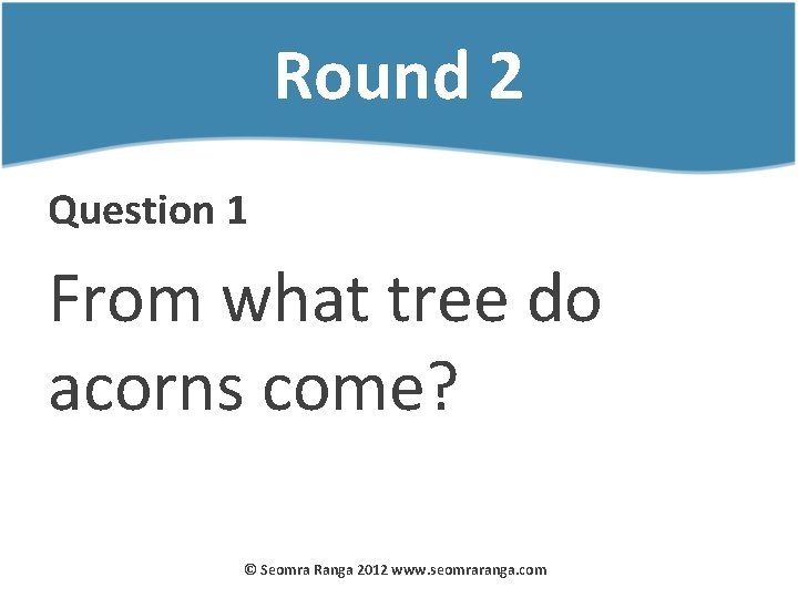 Round 2 Question 1 From what tree do acorns come? © Seomra Ranga 2012