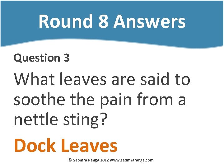 Round 8 Answers Question 3 What leaves are said to soothe pain from a