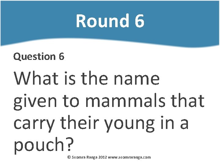 Round 6 Question 6 What is the name given to mammals that carry their