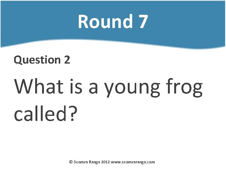 Round 7 Question 2 What is a young frog called? © Seomra Ranga 2012