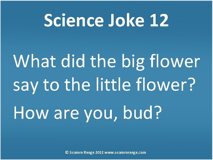 Science Joke 12 What did the big flower say to the little flower? How