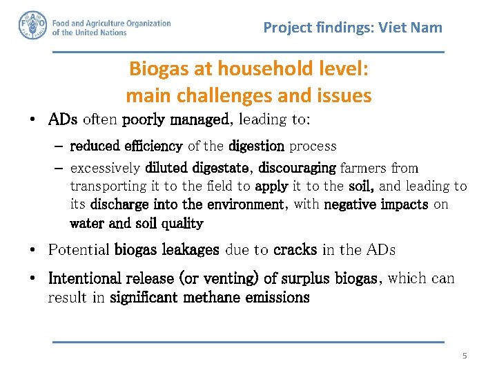 Project findings: Viet Nam Biogas at household level: main challenges and issues • ADs