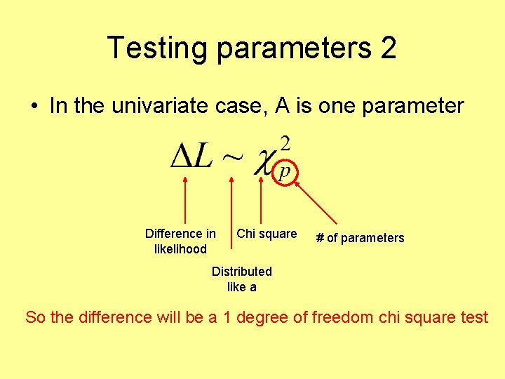 Testing parameters 2 • In the univariate case, A is one parameter Difference in