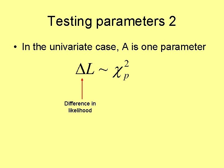Testing parameters 2 • In the univariate case, A is one parameter Difference in