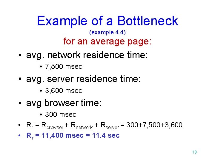 Example of a Bottleneck (example 4. 4) for an average page: • avg. network