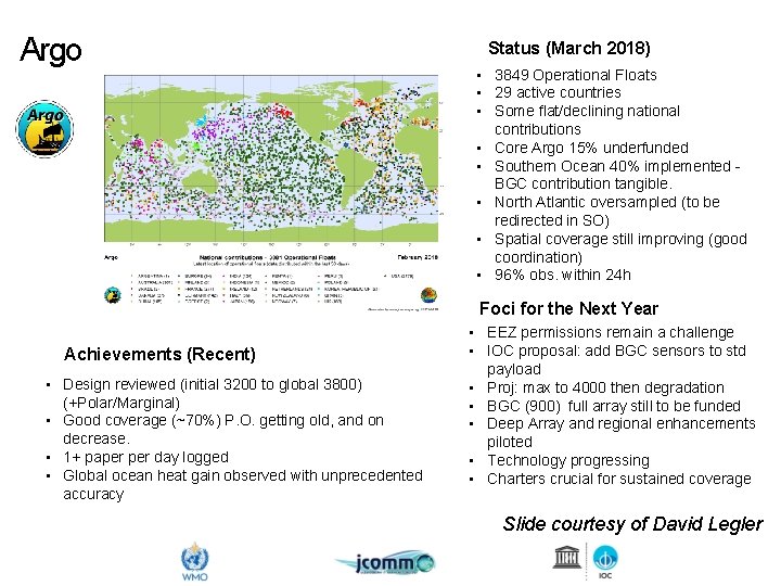 Argo Status (March 2018) • 3849 Operational Floats • 29 active countries • Some