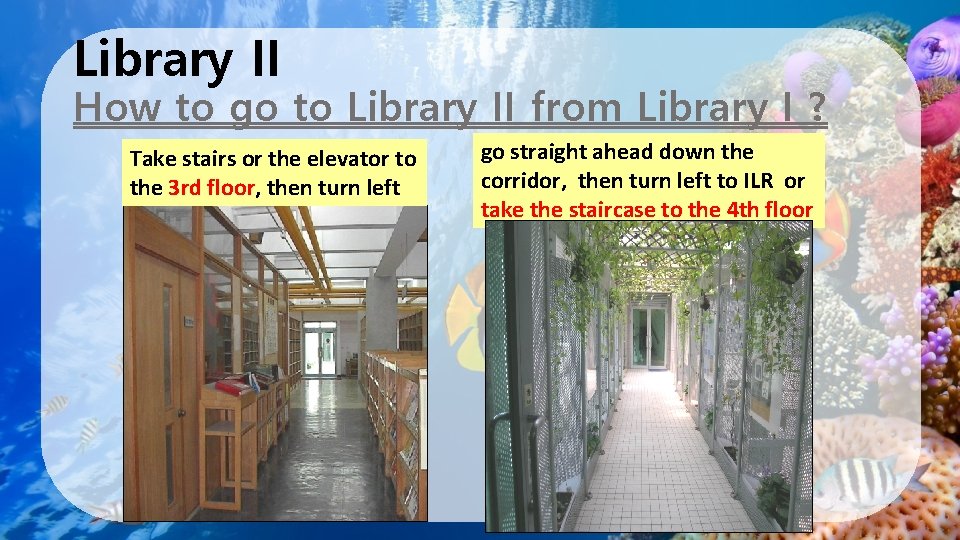 Library II How to go to Library II from Library I ? Take stairs