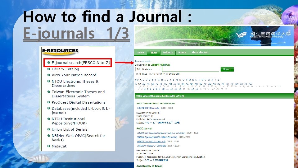 How to find a Journal : E-journals 1/3 