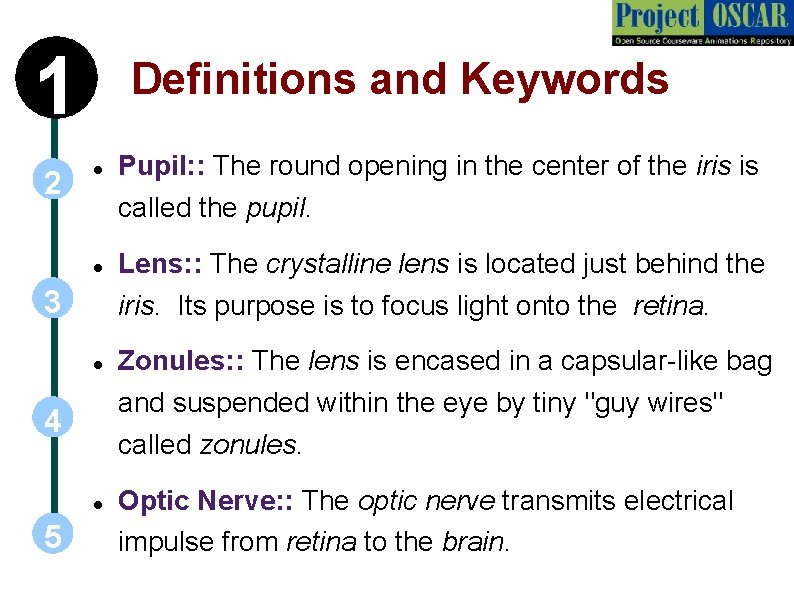 1 2 Definitions and Keywords 3 4 5 Pupil: : The round opening in