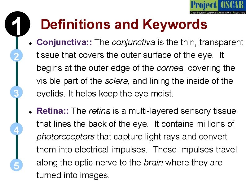 1 Definitions and Keywords 2 3 4 5 Conjunctiva: : The conjunctiva is the