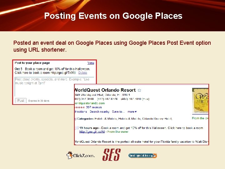 Posting Events on Google Places Posted an event deal on Google Places using Google