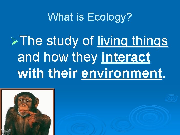 What is Ecology? ØThe study of living things and how they interact with their