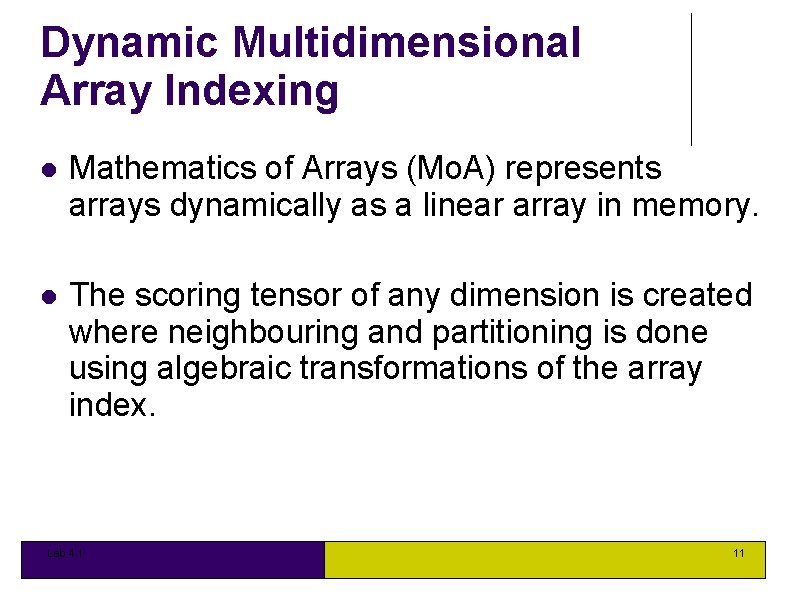 Dynamic Multidimensional Array Indexing Mathematics of Arrays (Mo. A) represents arrays dynamically as a