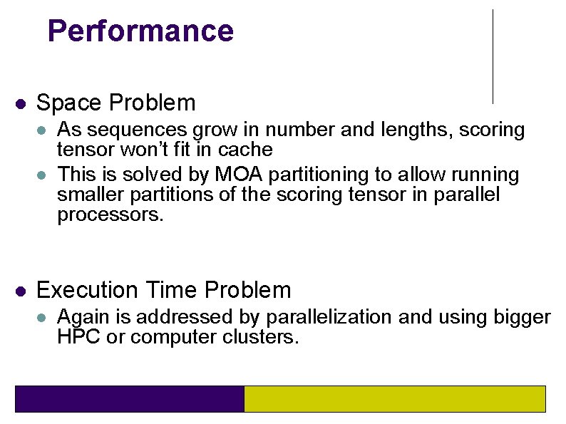 Performance Space Problem As sequences grow in number and lengths, scoring tensor won’t fit