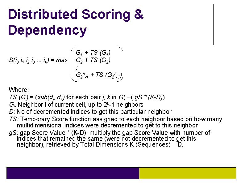 Distributed Scoring & Dependency S(i 0 i 1 i 2 i 3. . .