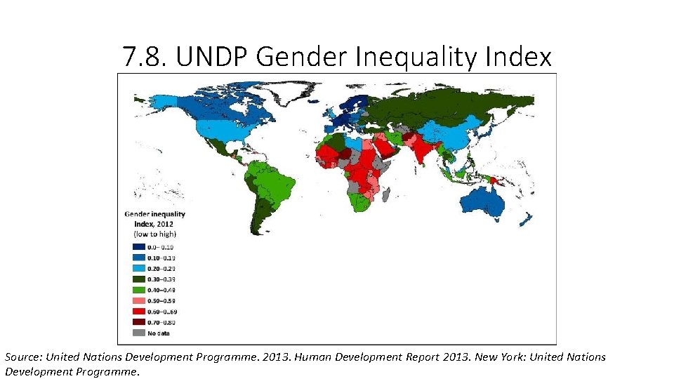 7. 8. UNDP Gender Inequality Index Source: United Nations Development Programme. 2013. Human Development