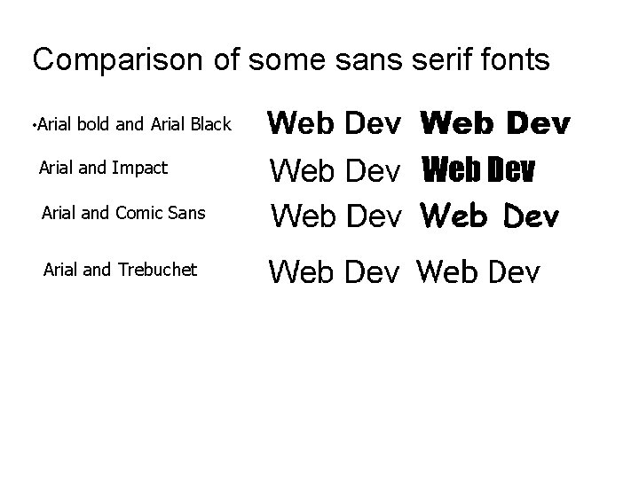 Comparison of some sans serif fonts • Arial bold and Arial Black Arial and
