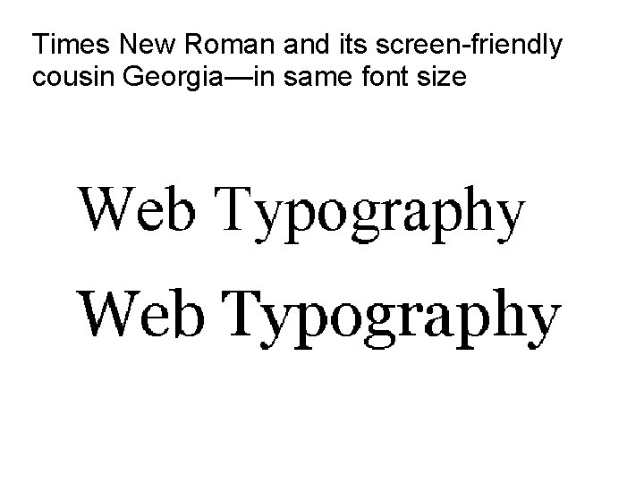 Times New Roman and its screen-friendly cousin Georgia—in same font size 