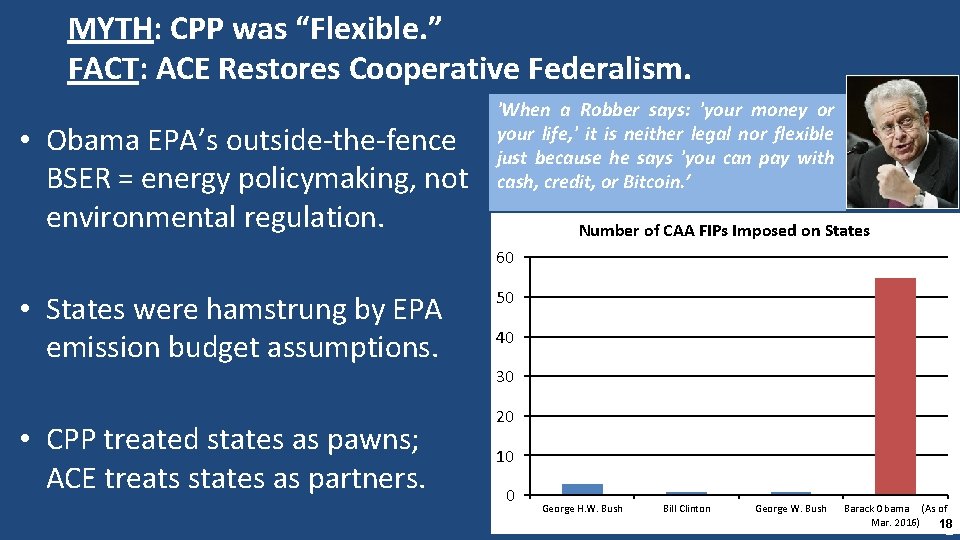 MYTH: CPP was “Flexible. ” FACT: ACE Restores Cooperative Federalism. • Obama EPA’s outside-the-fence