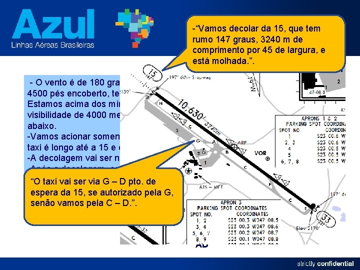 -“Vamos decolar da 15, que tem rumo 147 graus, 3240 m de comprimento por