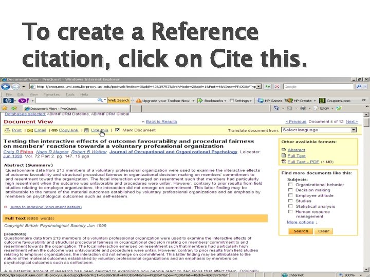 To create a Reference citation, click on Cite this. 