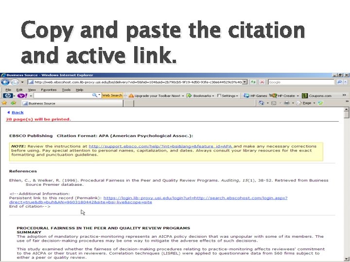 Copy and paste the citation and active link. 