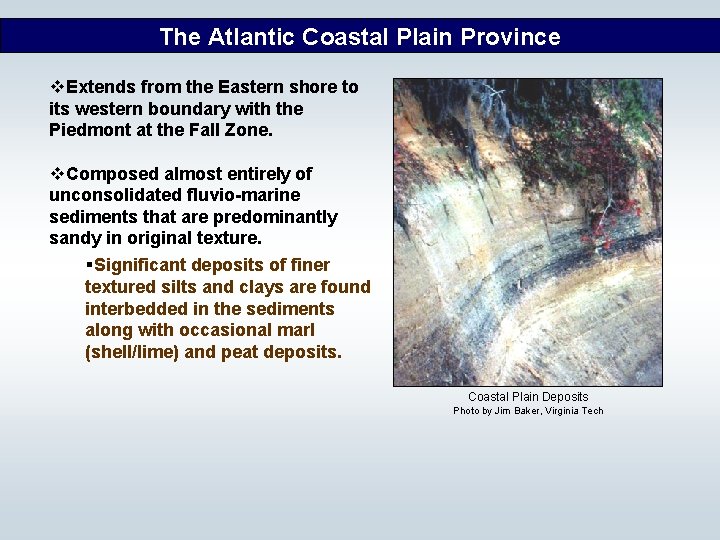 The Atlantic Coastal Plain Province v. Extends from the Eastern shore to its western