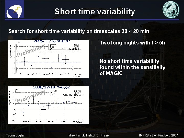 Short time variability Search for short time variability on timescales 30 -120 min Two
