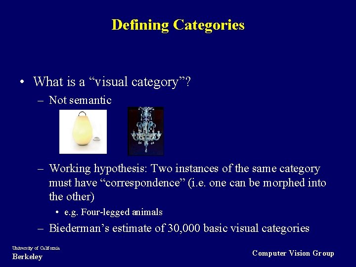 Defining Categories • What is a “visual category”? – Not semantic – Working hypothesis: