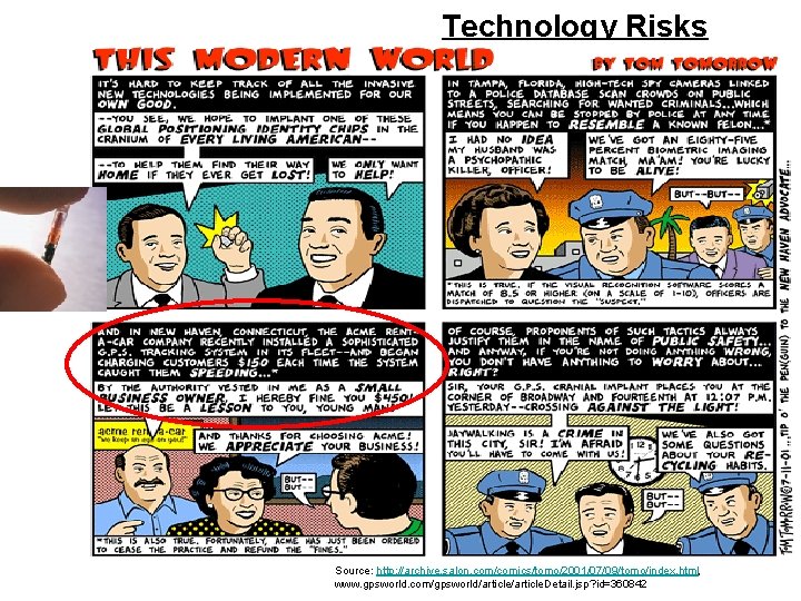 Technology Risks Source: http: //archive. salon. com/comics/tomo/2001/07/09/tomo/index. html, www. gpsworld. com/gpsworld/article. Detail. jsp? id=360842