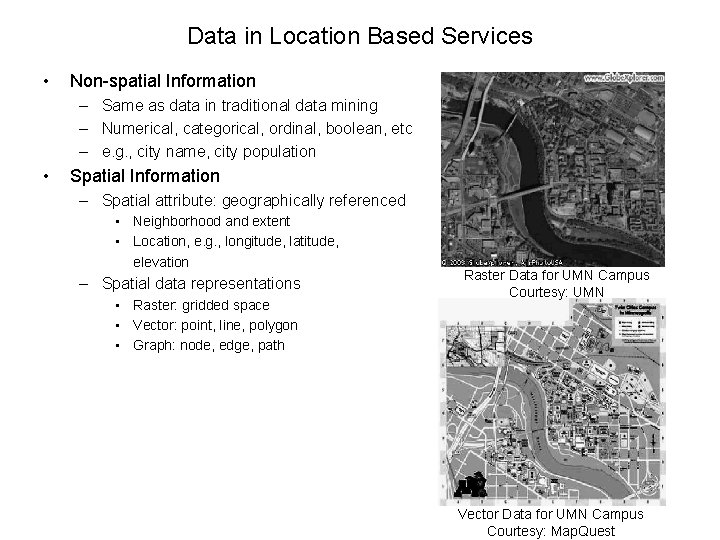 Data in Location Based Services • Non-spatial Information – Same as data in traditional