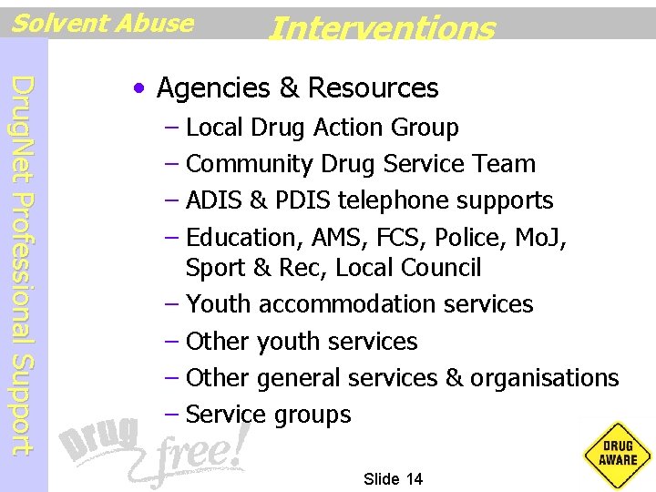 Solvent Abuse Interventions D r u g N e t P r o f