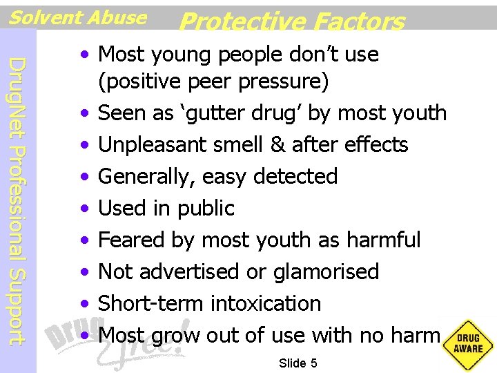 Solvent Abuse Protective Factors D r u g N e t P r o
