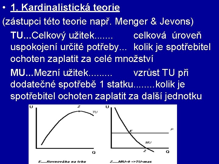  • 1. Kardinalistická teorie (zástupci této teorie např. Menger & Jevons) TU. .